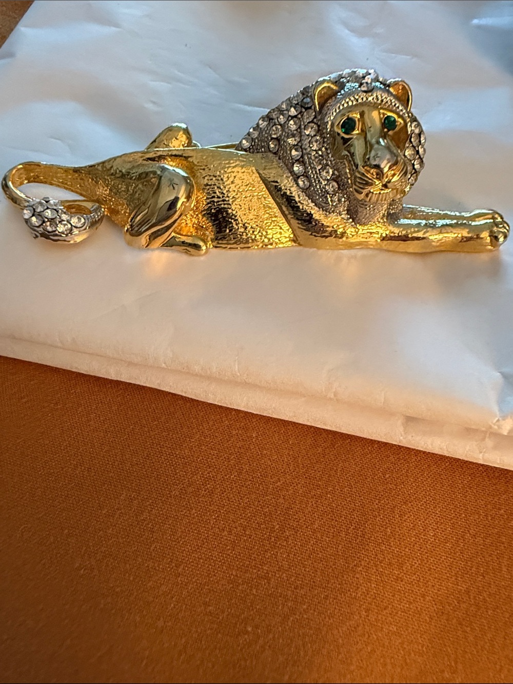 Item Sold Gold Lion Brooch with Clear Crystal Mane - Women Jewelry B